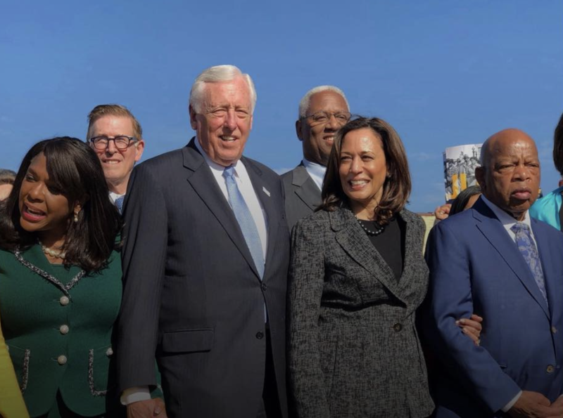 Congressman Steny Hoyer standing next to Vice President Kamala Harris